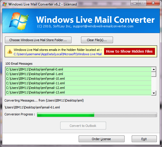 Windows Mail to Outlook 6.2 full